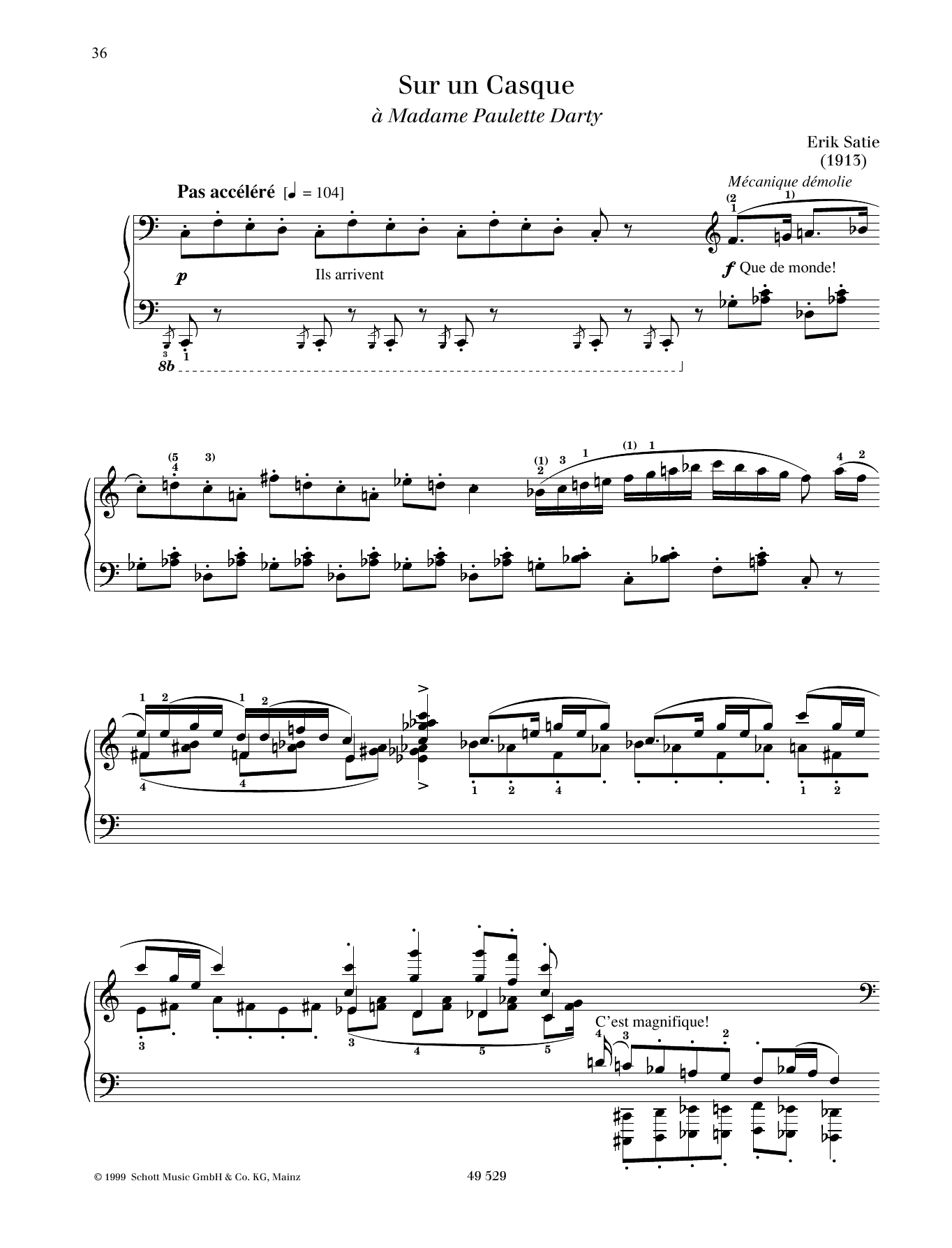 Erik Satie Sur un Casque Sheet Music Notes & Chords for Piano Solo - Download or Print PDF