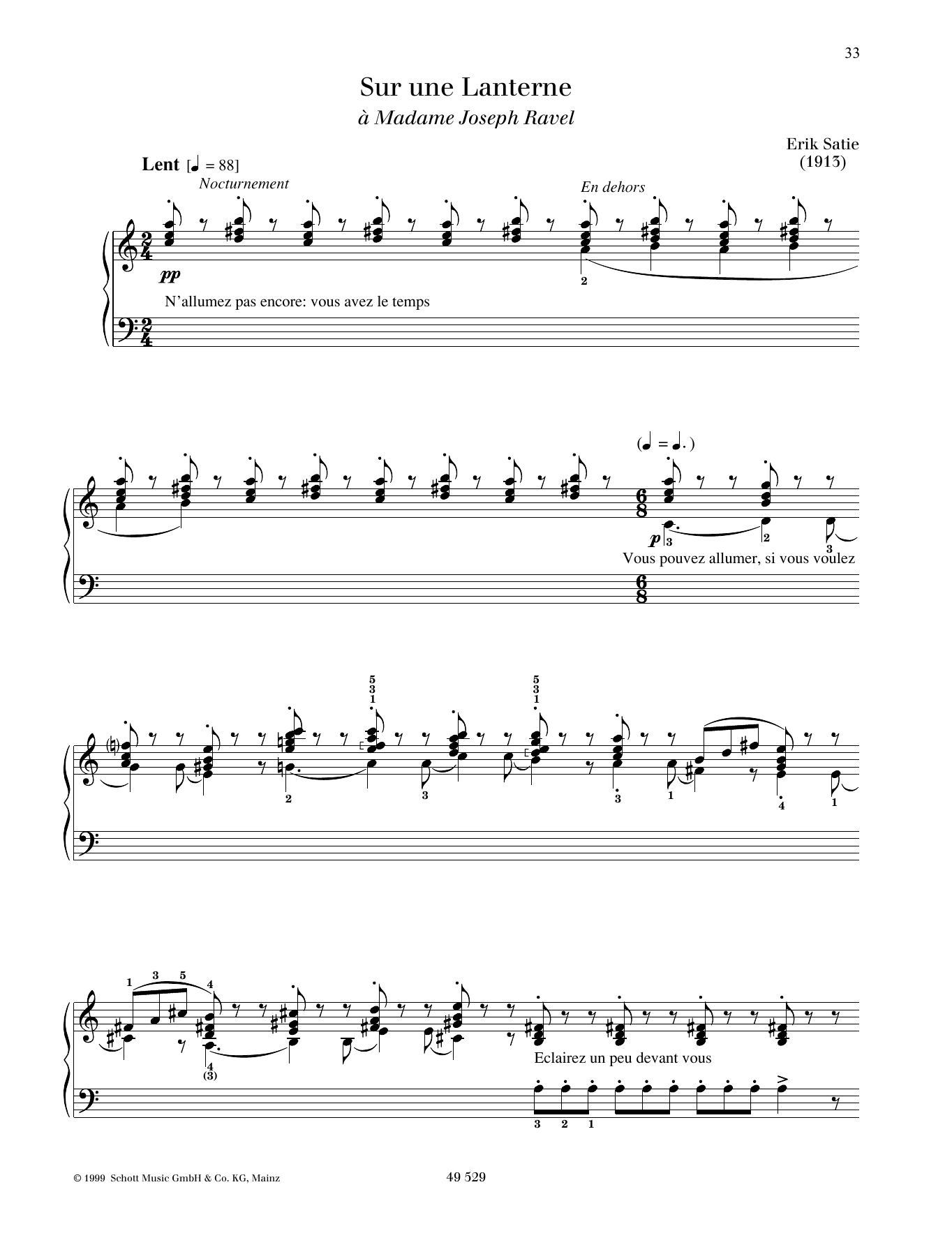 Erik Satie Sur une Lanterne Sheet Music Notes & Chords for Piano Solo - Download or Print PDF