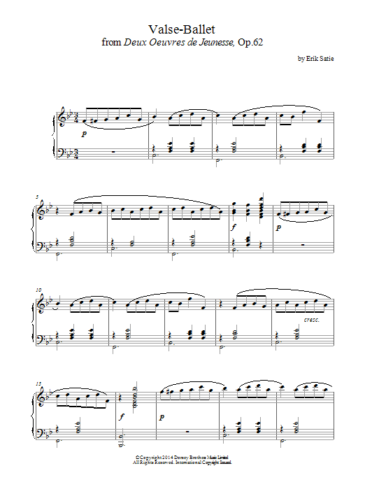 Erik Satie Valse-Ballet, Op. 62 Sheet Music Notes & Chords for Piano - Download or Print PDF