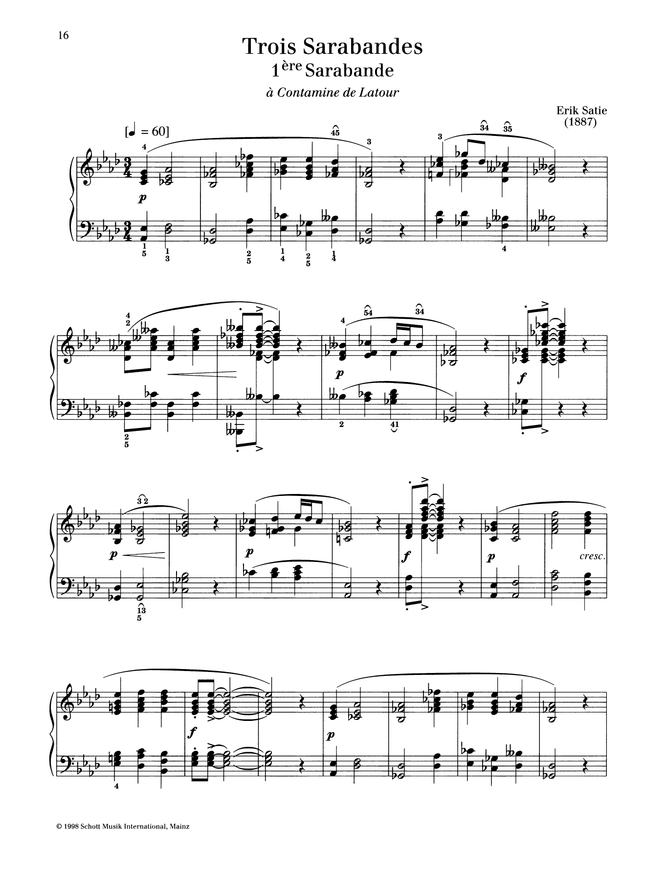 Preview Erik Satie 1ère Sarabande Classical sheet music, notes and chords for Piano Solo, SKU: 363944 1ère Sarabande sheet music