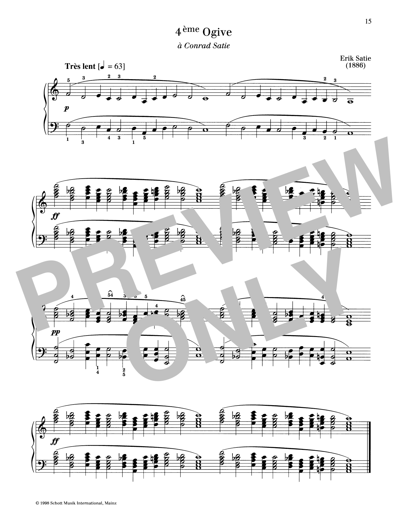 Preview Erik Satie 4ème Ogive Classical sheet music, notes and chords for Piano Solo, SKU: 363936 4ème Ogive sheet music