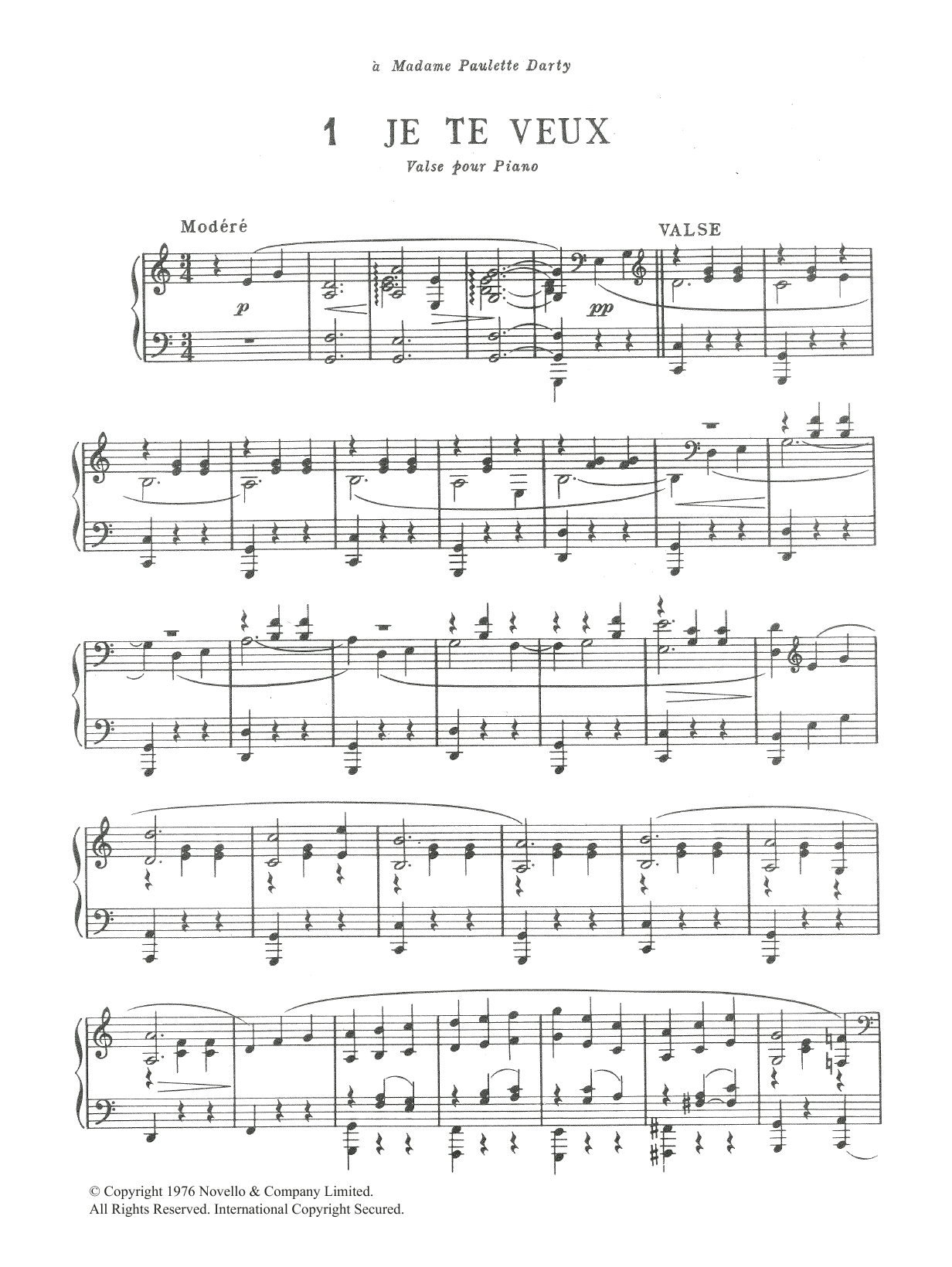 Preview Erik Satie Je Te Veux Classical sheet music, notes and chords for Piano, SKU: 125959 Je Te Veux sheet music