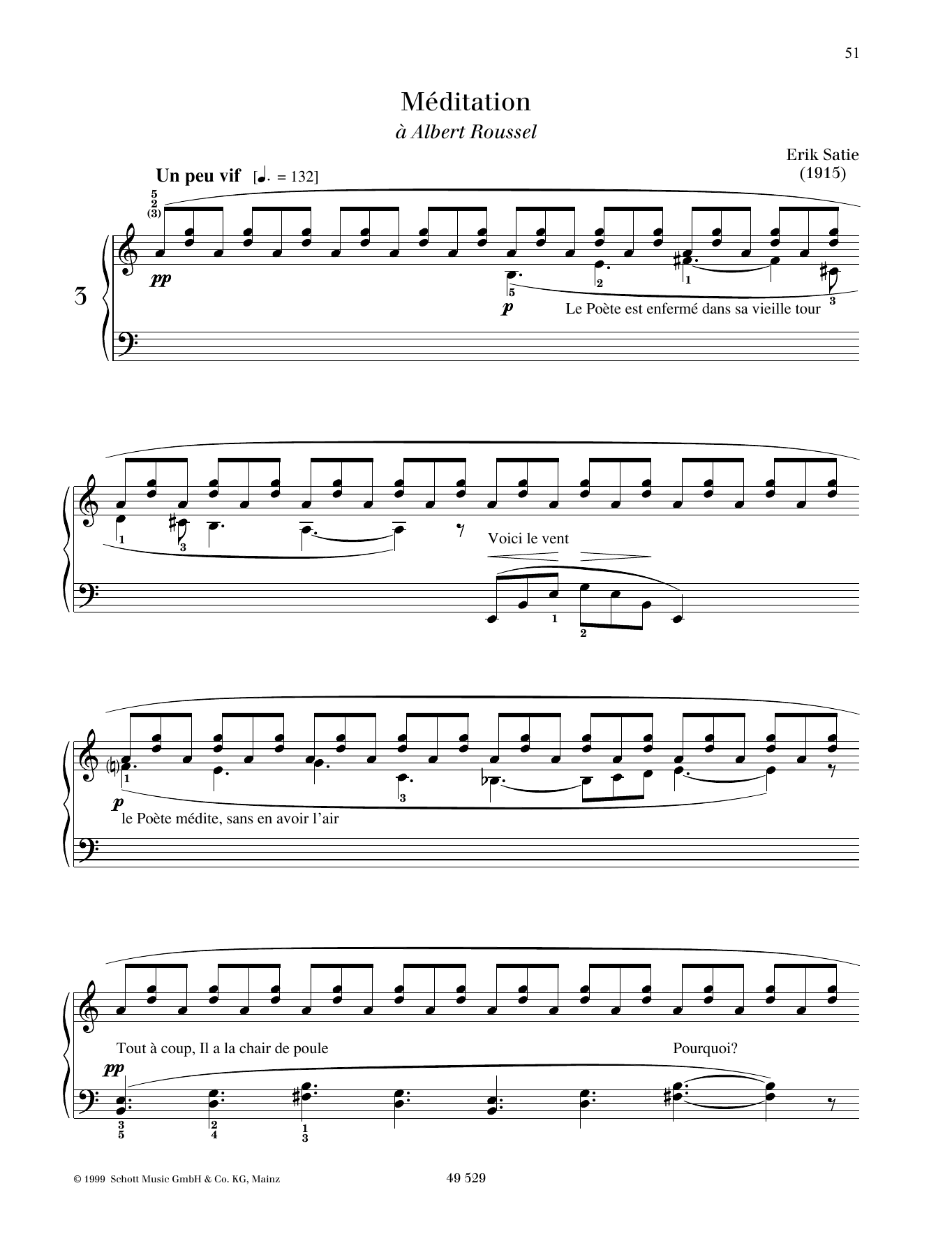 Preview Erik Satie Meditation Classical sheet music, notes and chords for Piano Solo, SKU: 364294 Meditation sheet music