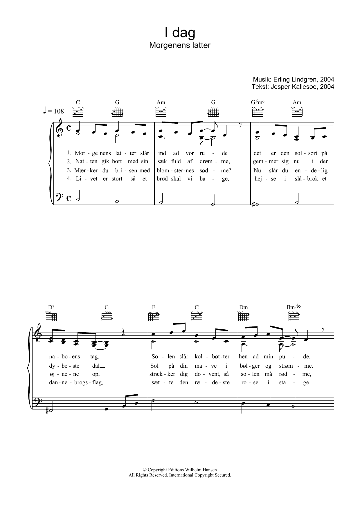 Preview Erling Lindgren I Dag Morgenens Latter Folk sheet music, notes and chords for Piano, Vocal & Guitar (Right-Hand Melody), SKU: 34137 I Dag Morgenens Latter sheet music