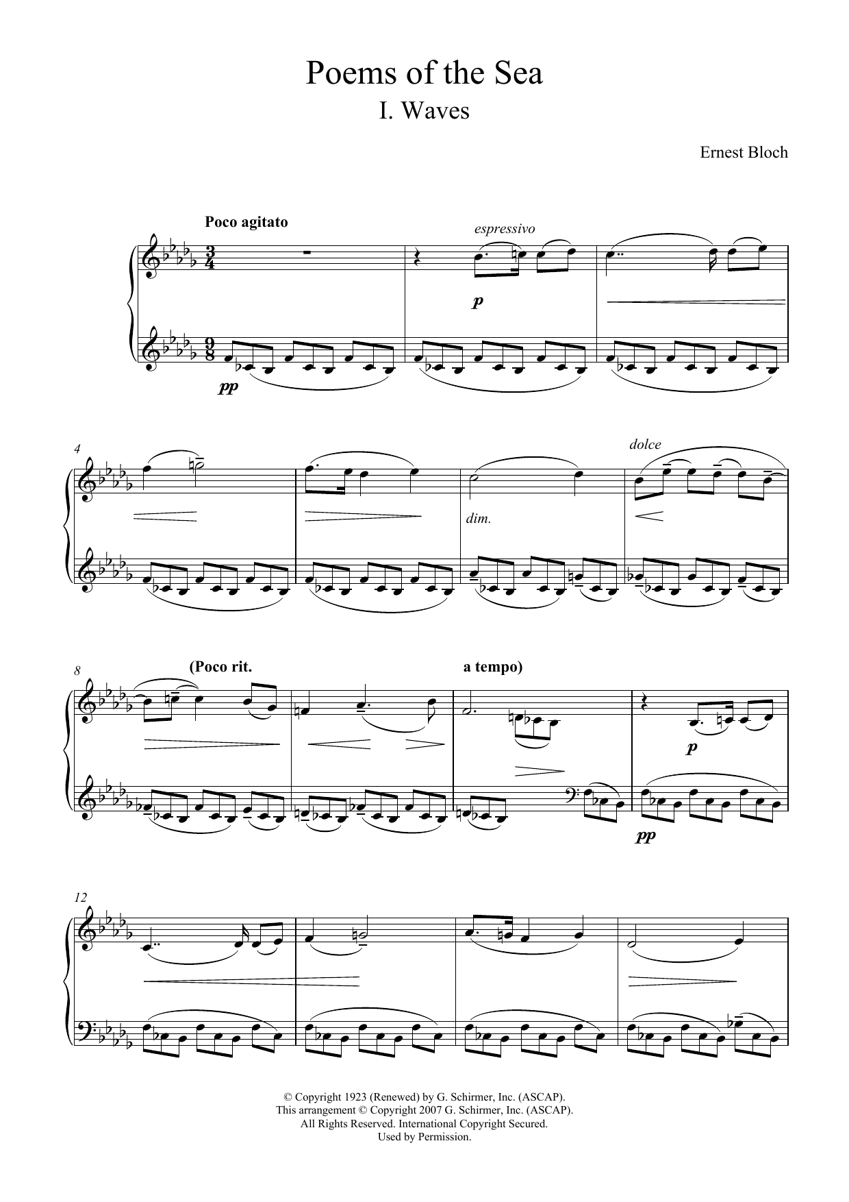 Ernest Bloch Waves (from Poems Of The Sea) Sheet Music Notes & Chords for Piano - Download or Print PDF
