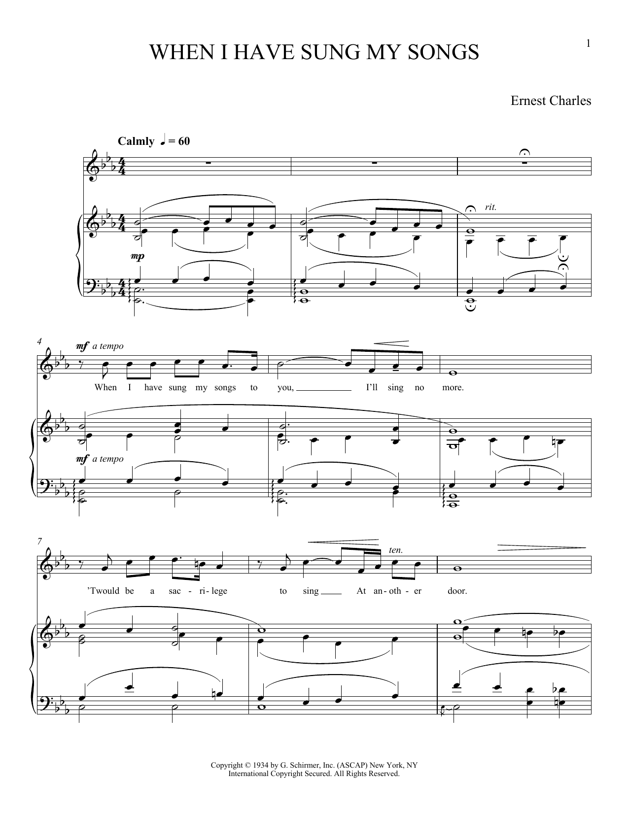 Ernest Charles When I Have Sung My Songs Sheet Music Notes & Chords for Piano & Vocal - Download or Print PDF