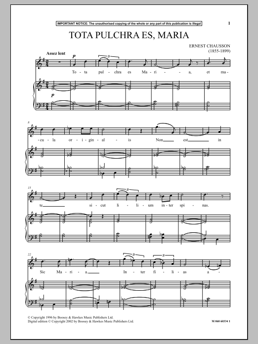Ernest Chausson Tota Pulchra Es, Maria Sheet Music Notes & Chords for Piano & Vocal - Download or Print PDF