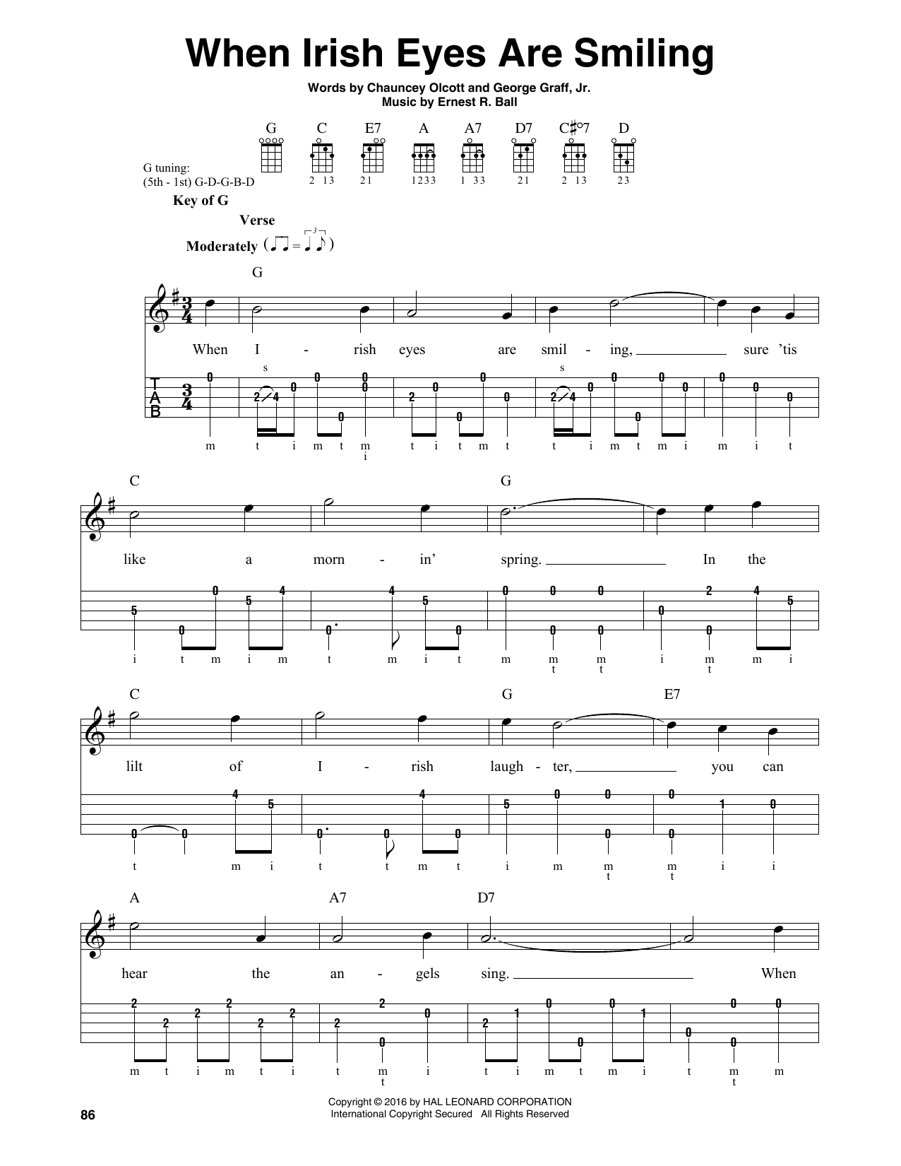 Ernest R. Ball When Irish Eyes Are Smiling Sheet Music Notes & Chords for Banjo - Download or Print PDF