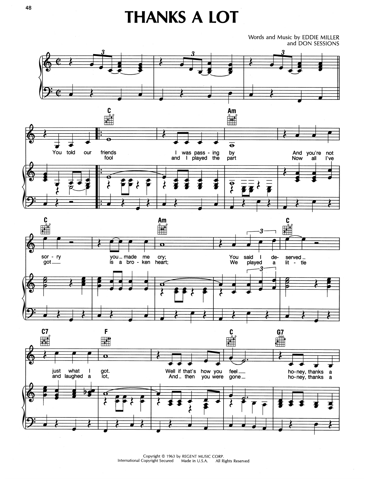 Ernest Tubb Thanks A Lot Sheet Music Notes & Chords for Piano, Vocal & Guitar Chords (Right-Hand Melody) - Download or Print PDF