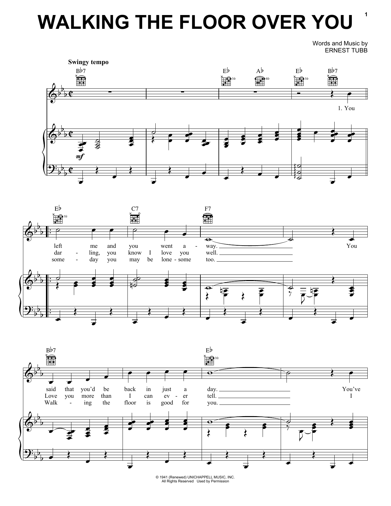 Ernest Tubb Walking The Floor Over You Sheet Music Notes & Chords for Easy Guitar Tab - Download or Print PDF