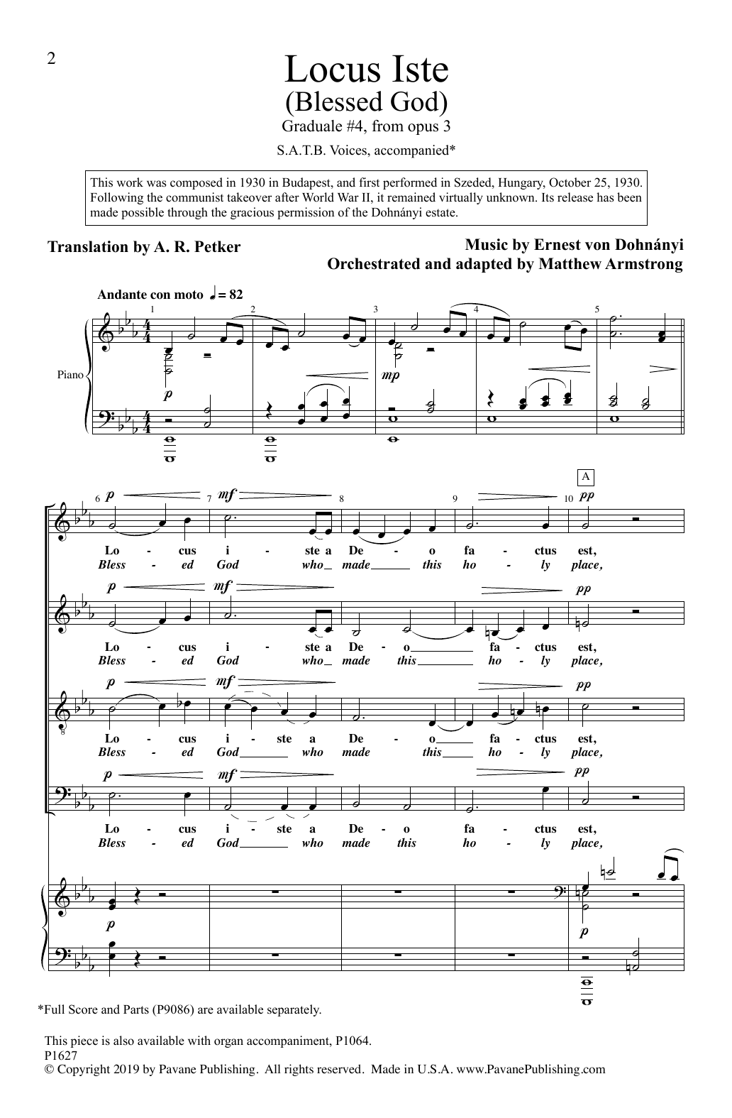 Ernest von Dohnányi Locus Iste (Blessed God) (Graduale #4, from Opus 3) (adapted by Matthew Armstrong) Sheet Music Notes & Chords for SATB Choir - Download or Print PDF