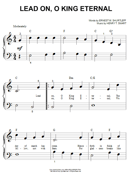 Preview Ernest W. Shurtleff Lead On, O King Eternal Hymn sheet music, notes and chords for Piano (Big Notes), SKU: 67364 Lead On, O King Eternal sheet music