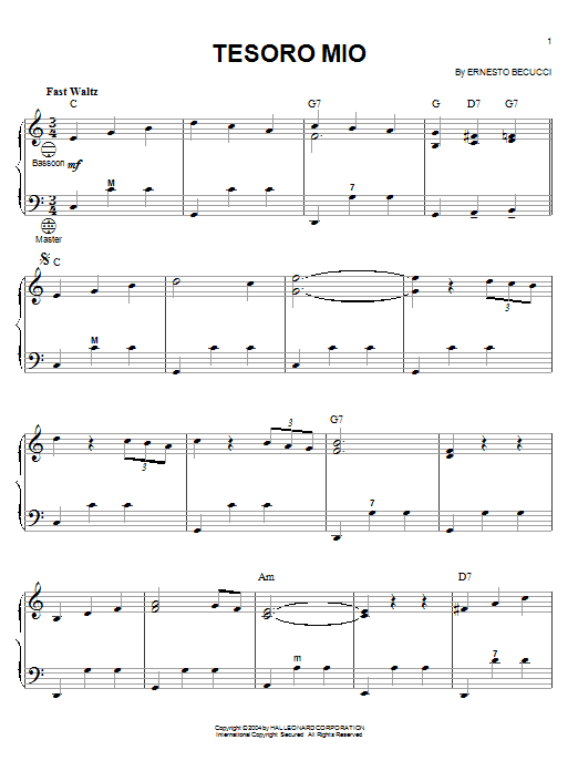 Ernesto Becucci Tesoro Mio Sheet Music Notes & Chords for Accordion - Download or Print PDF
