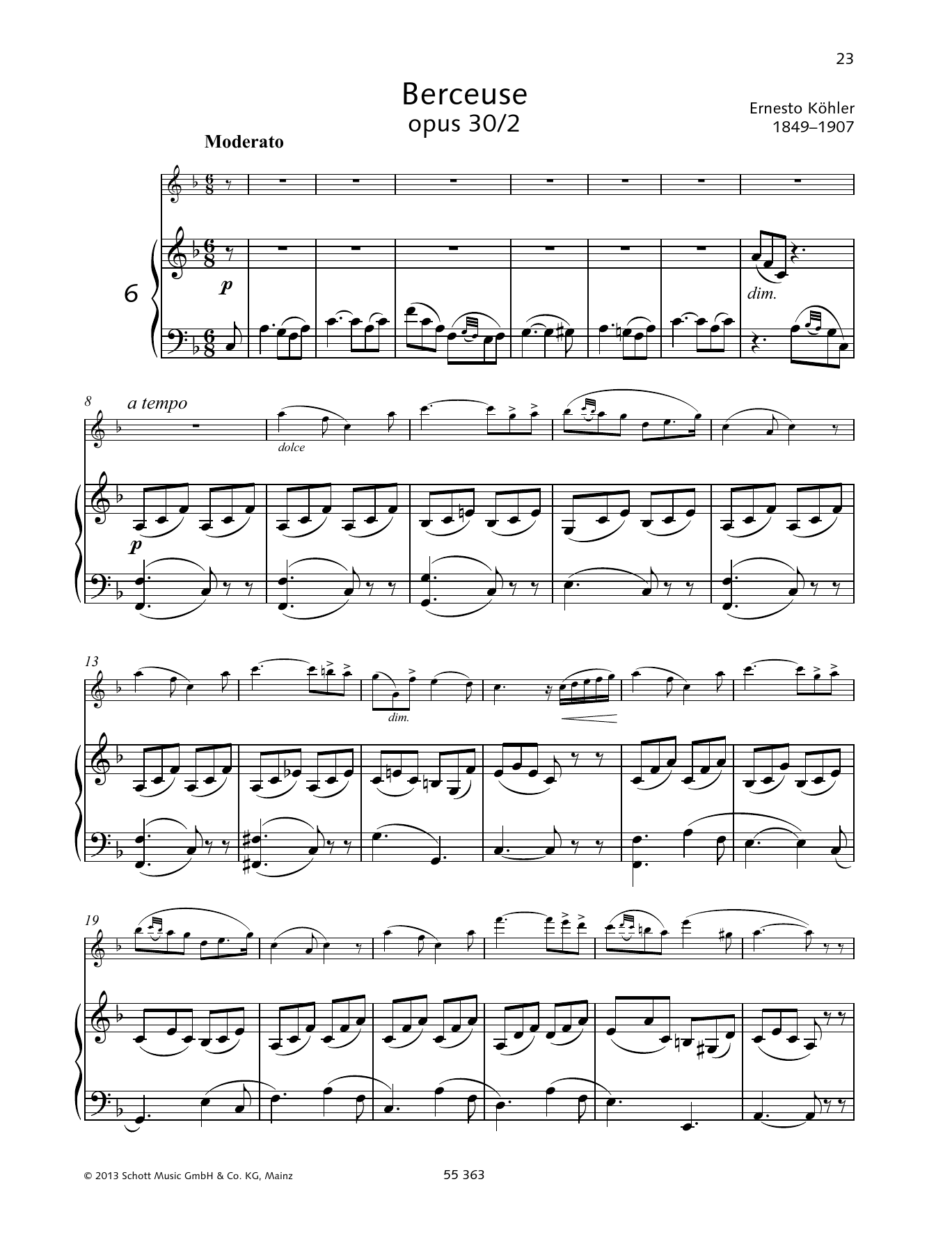 Ernesto Kohler Berceuse Sheet Music Notes & Chords for Woodwind Solo - Download or Print PDF