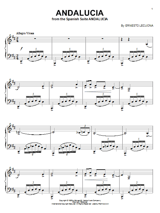 Ernesto Lecuona Andalucia Sheet Music Notes & Chords for Piano Solo - Download or Print PDF