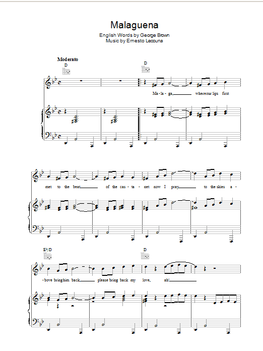 Ernesto Lecuona Malaguena Sheet Music Notes & Chords for Real Book – Melody & Chords - Download or Print PDF