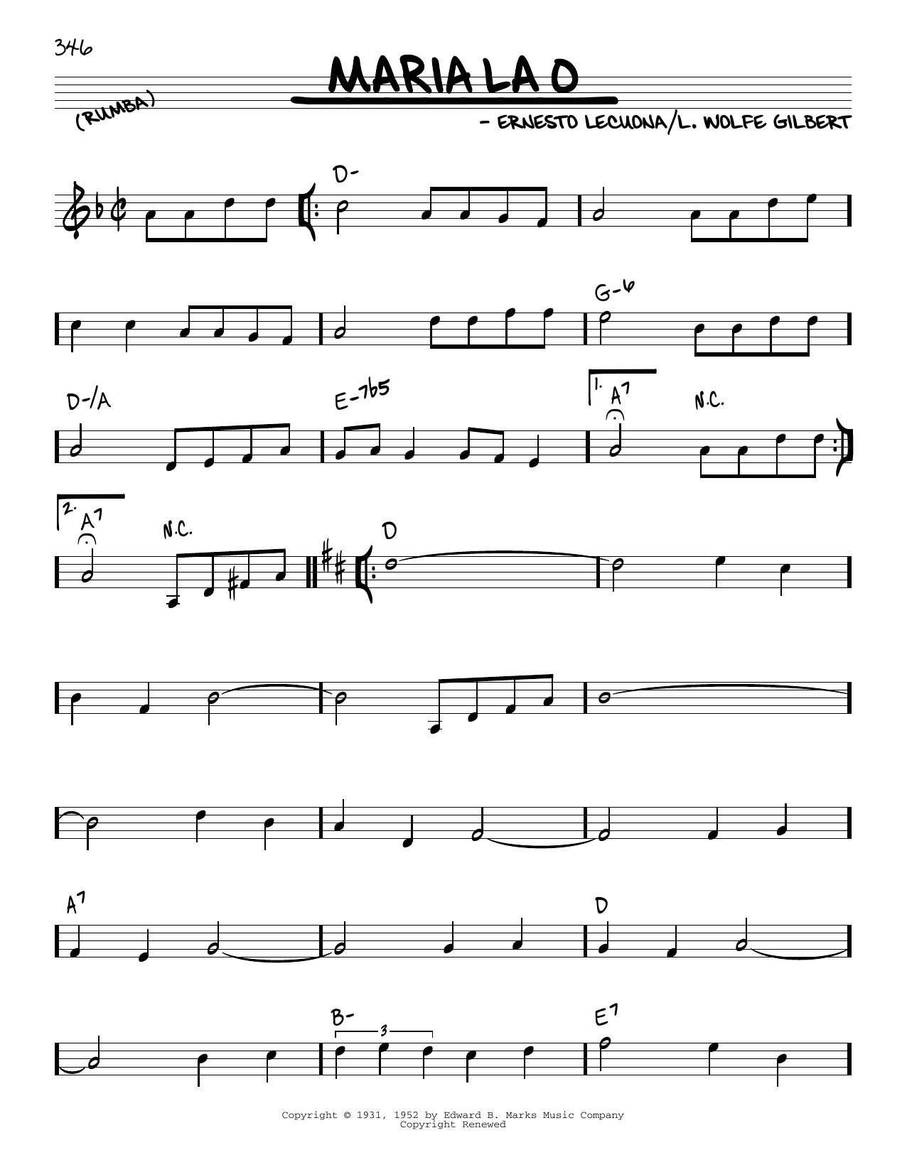 Ernesto Lecuona Maria La O Sheet Music Notes & Chords for Real Book – Melody & Chords - Download or Print PDF