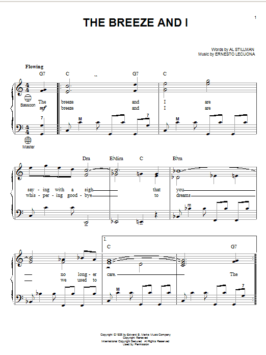 Ernesto Lecuona The Breeze And I Sheet Music Notes & Chords for Lyrics & Chords - Download or Print PDF