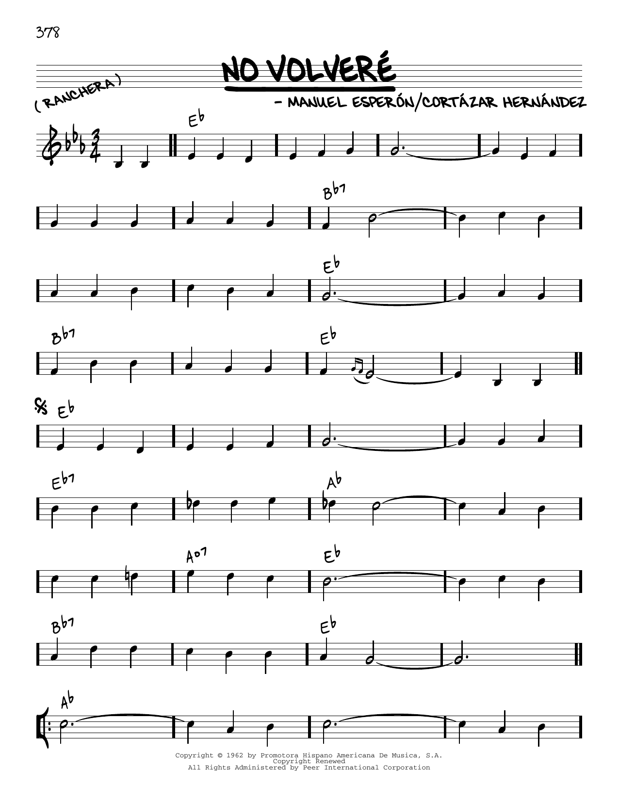 Ernesto M. Cortazar Hernandez No Volvere Sheet Music Notes & Chords for Real Book – Melody & Chords - Download or Print PDF