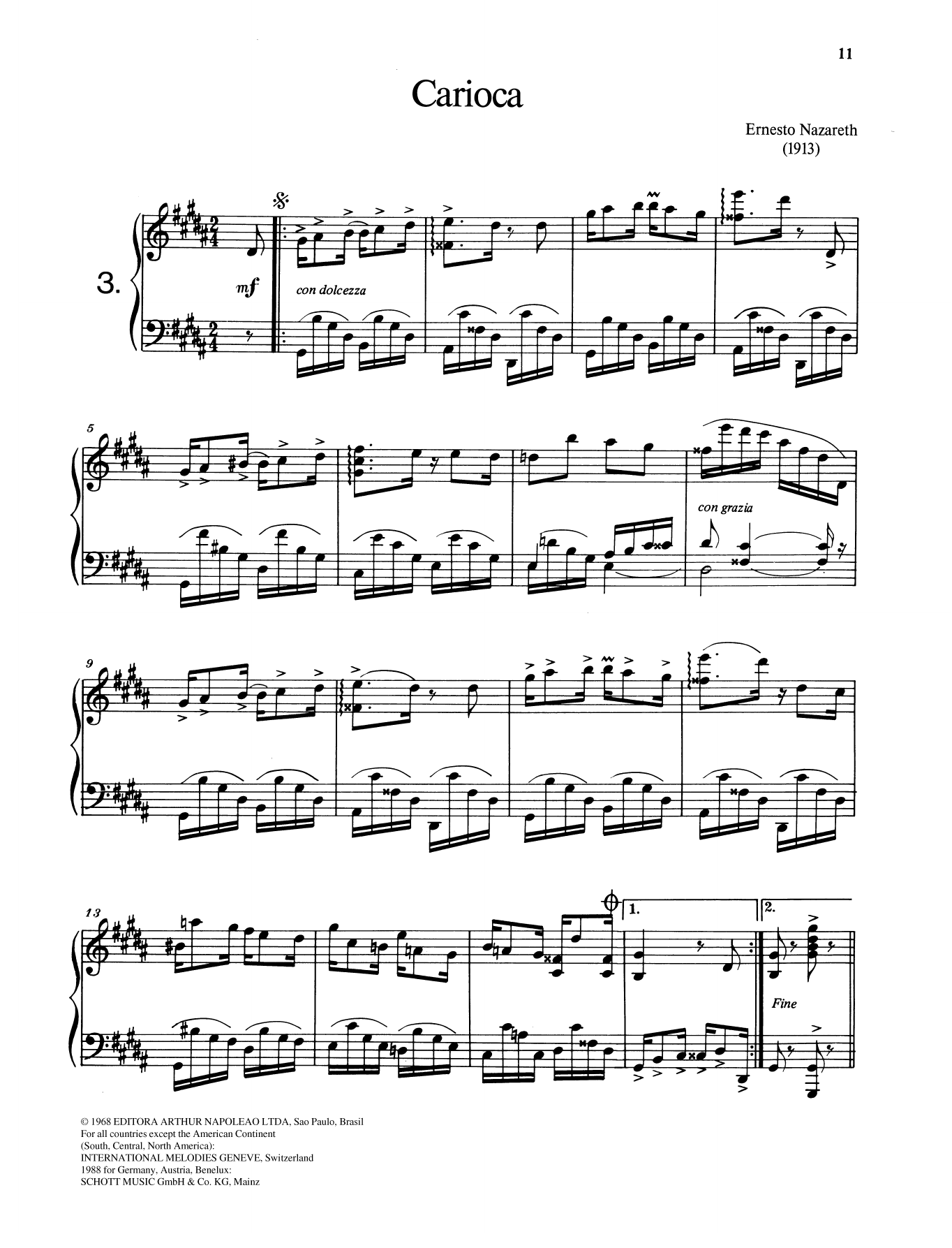 Ernesto Nazareth Carioca Sheet Music Notes & Chords for Piano Solo - Download or Print PDF