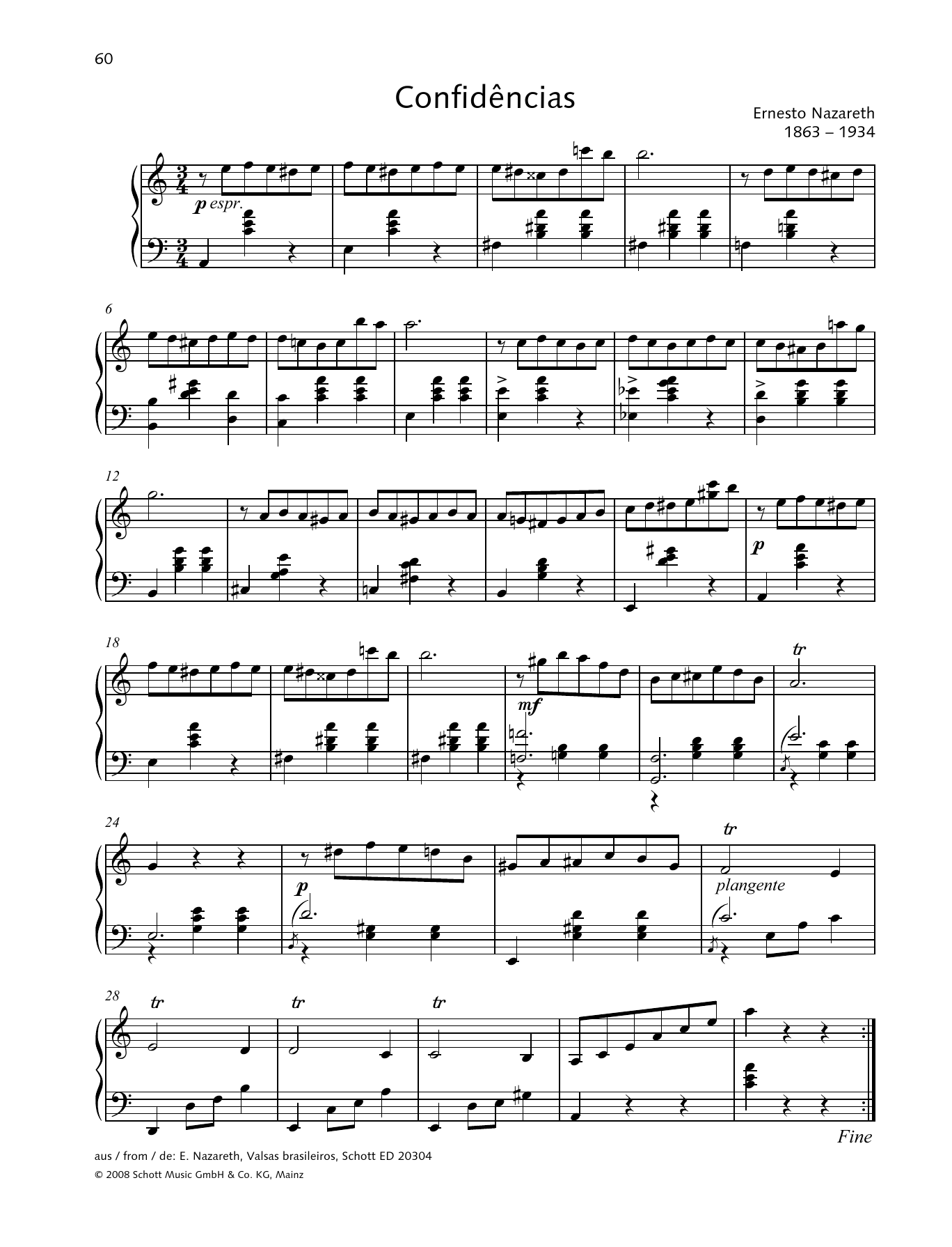 Ernesto Nazareth Confidencias Sheet Music Notes & Chords for Piano Solo - Download or Print PDF