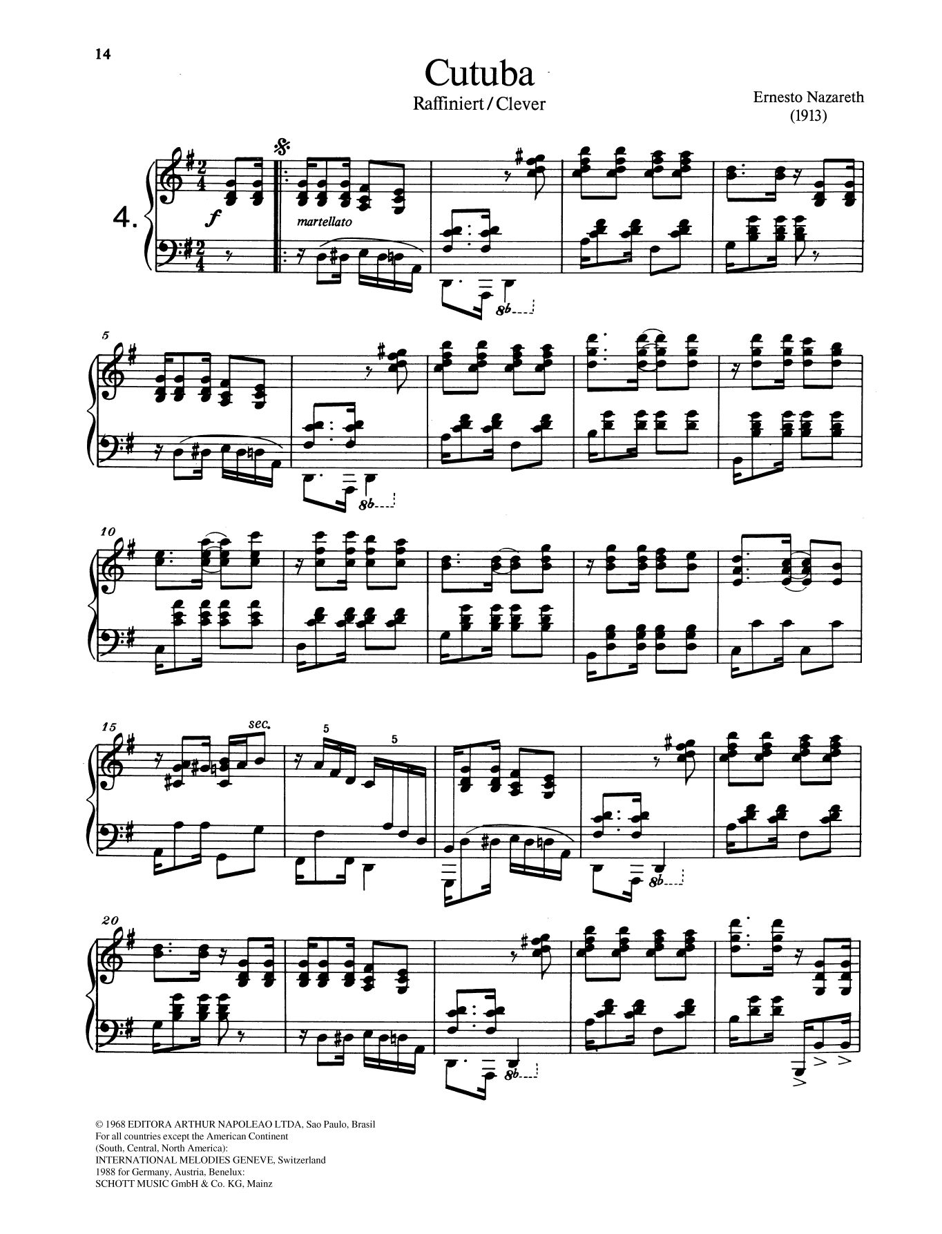 Ernesto Nazareth Cutuba Sheet Music Notes & Chords for Piano Solo - Download or Print PDF