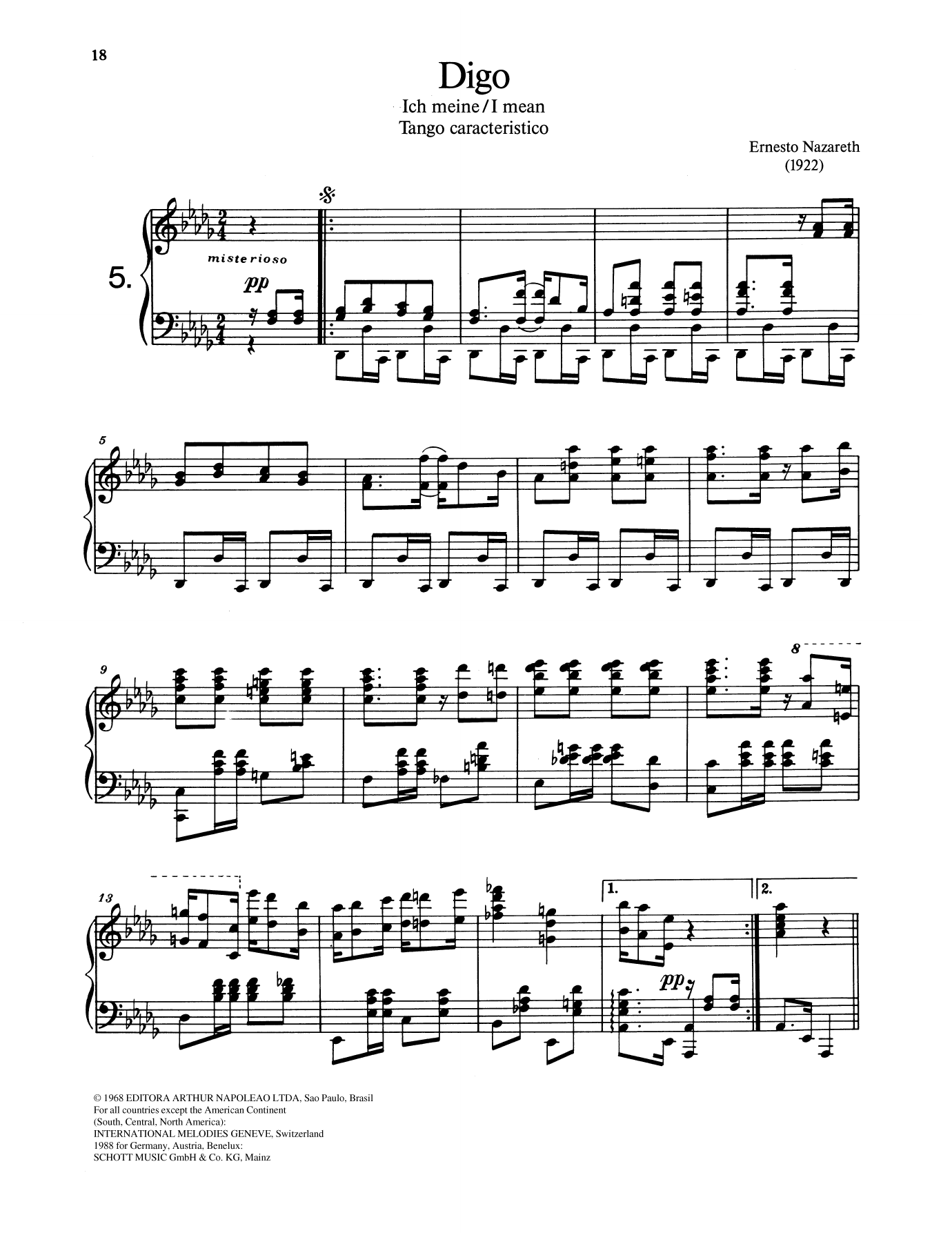 Ernesto Nazareth Digo Sheet Music Notes & Chords for Piano Solo - Download or Print PDF