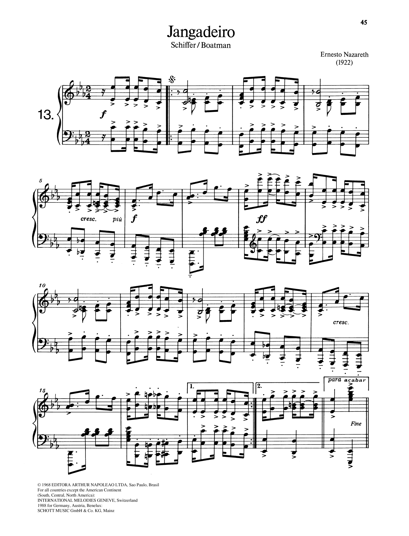 Ernesto Nazareth Jangadeiro Sheet Music Notes & Chords for Piano Solo - Download or Print PDF