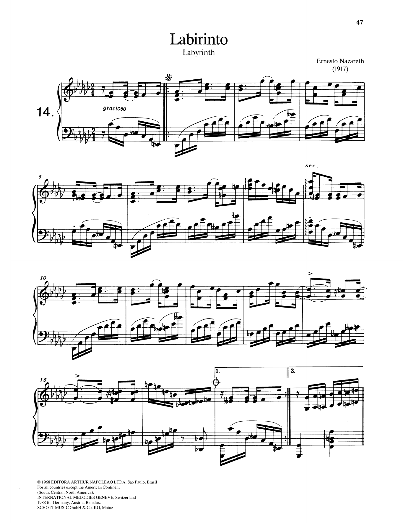 Ernesto Nazareth Labirinto Sheet Music Notes & Chords for Piano Solo - Download or Print PDF