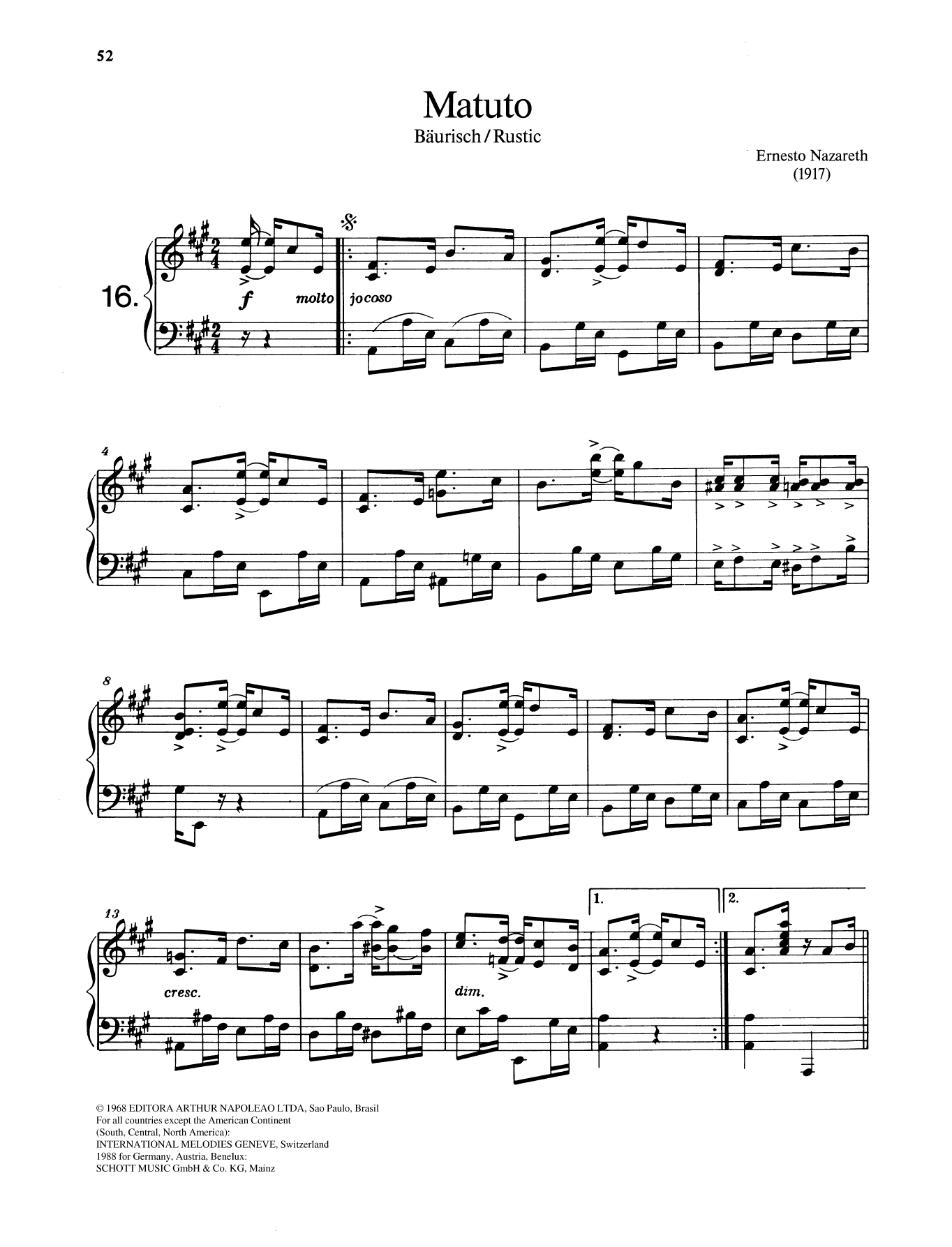 Ernesto Nazareth Matuto Sheet Music Notes & Chords for Piano Solo - Download or Print PDF