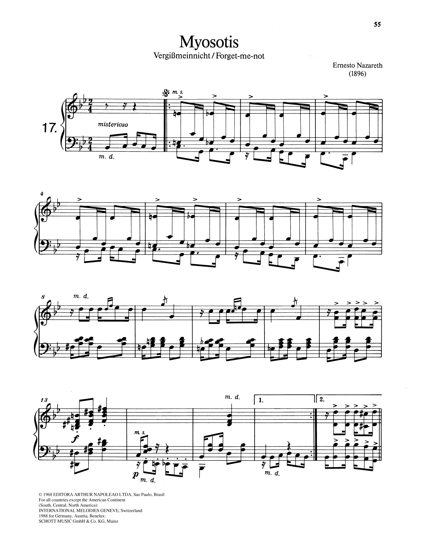 Ernesto Nazareth Myosotis Sheet Music Notes & Chords for Piano Solo - Download or Print PDF