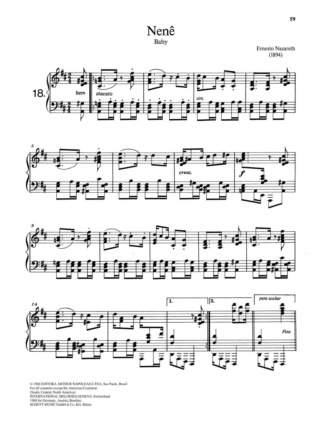 Ernesto Nazareth Nenê Sheet Music Notes & Chords for Piano Solo - Download or Print PDF