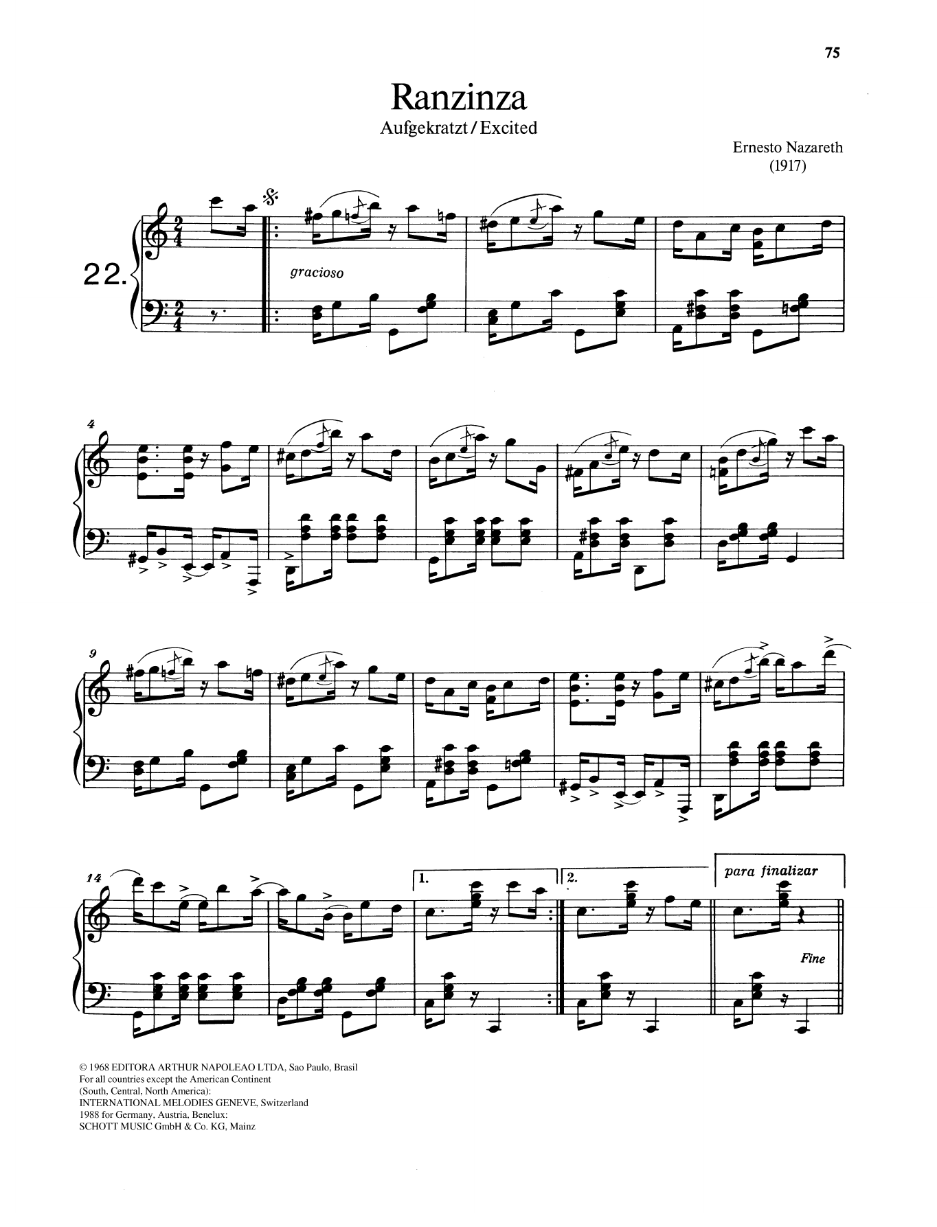 Ernesto Nazareth Ranzinza Sheet Music Notes & Chords for Piano Solo - Download or Print PDF