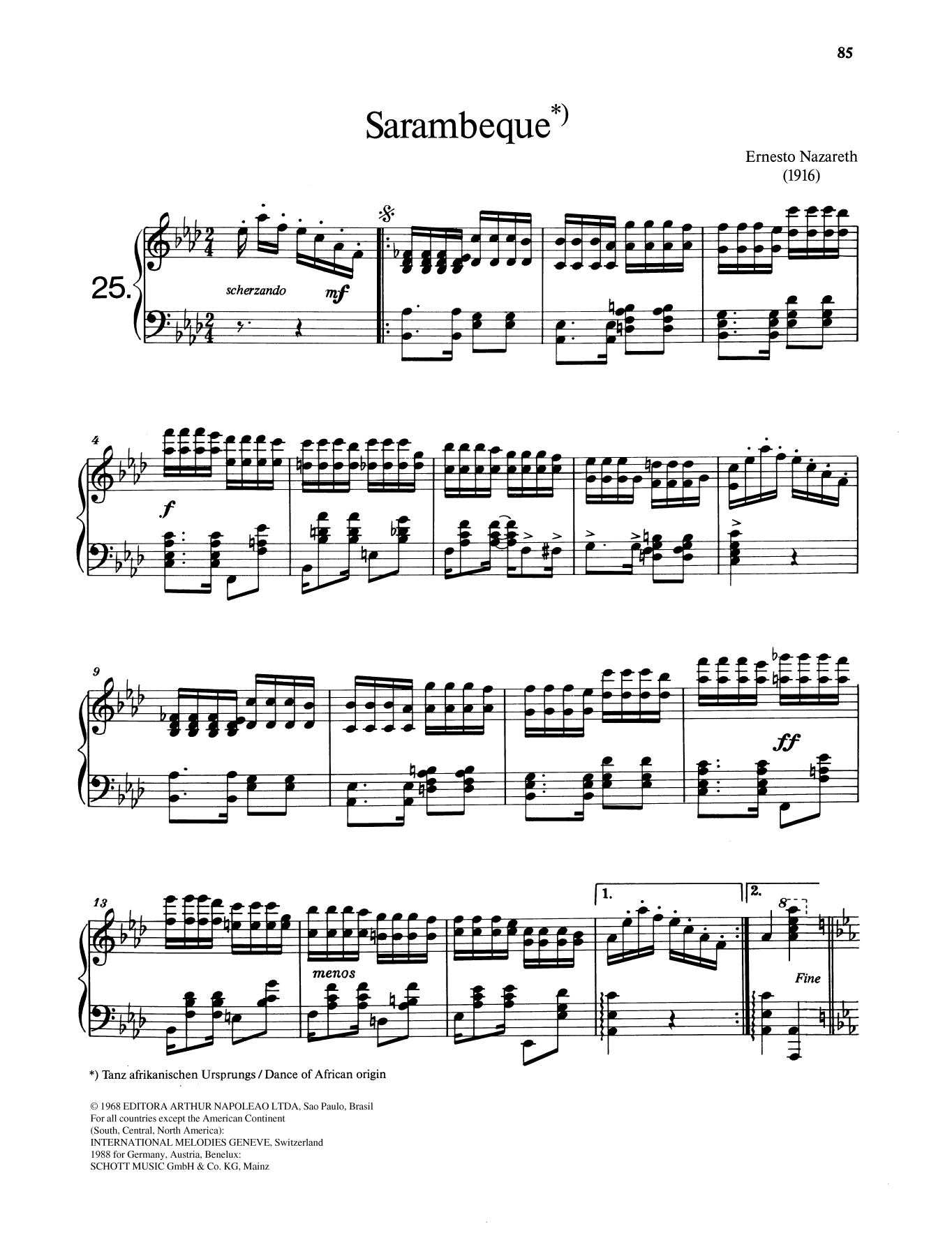 Ernesto Nazareth Sarambeque Sheet Music Notes & Chords for Piano Solo - Download or Print PDF