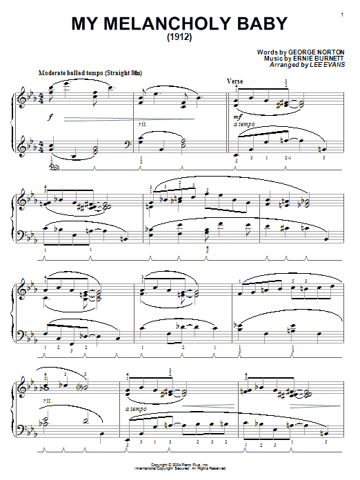 Ernie Burnett My Melancholy Baby Sheet Music Notes & Chords for Real Book - Melody, Lyrics & Chords - C Instruments - Download or Print PDF