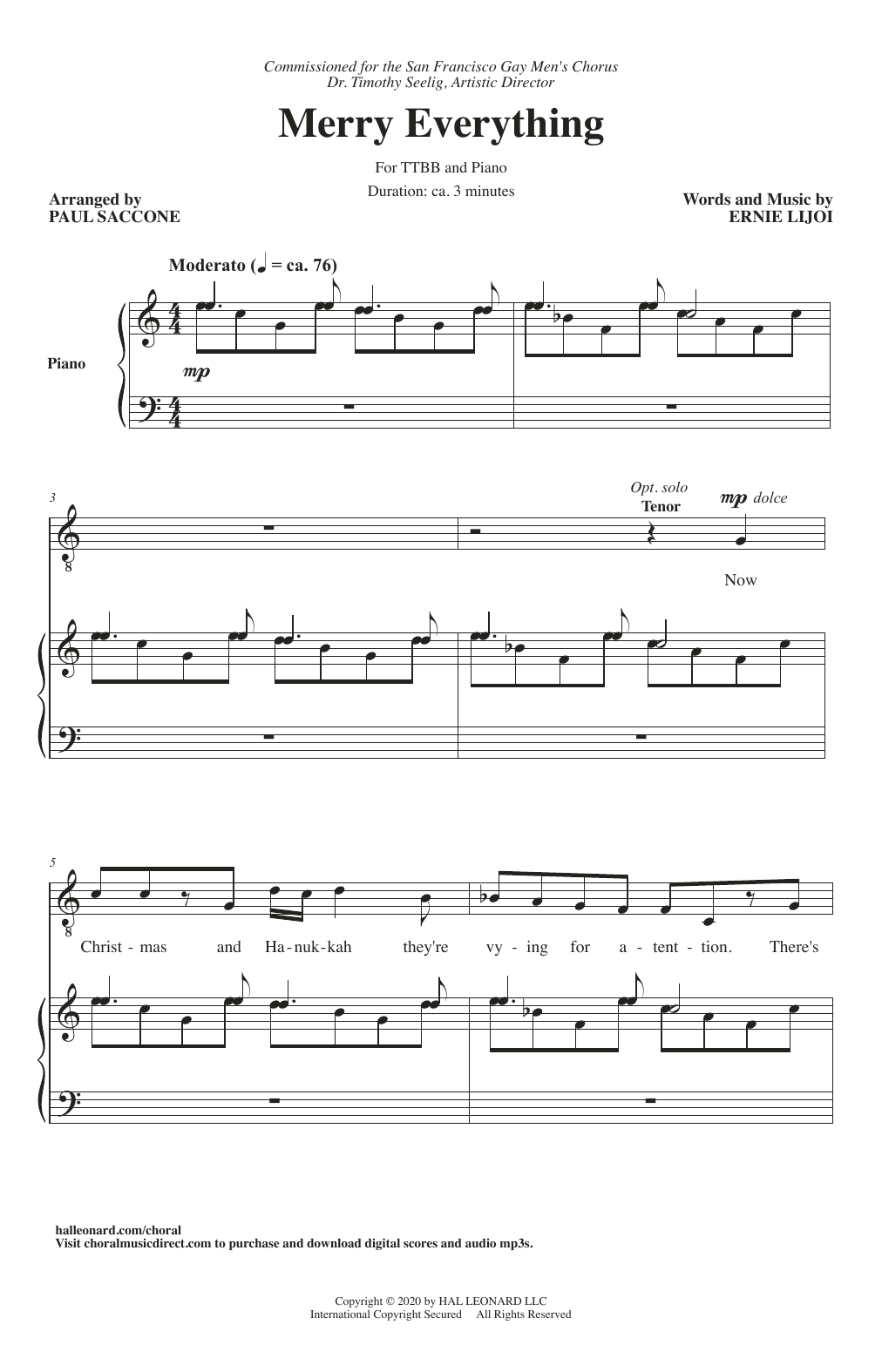 Ernie Lijoi Merry Everything (arr. Paul Saccone) Sheet Music Notes & Chords for TTBB Choir - Download or Print PDF