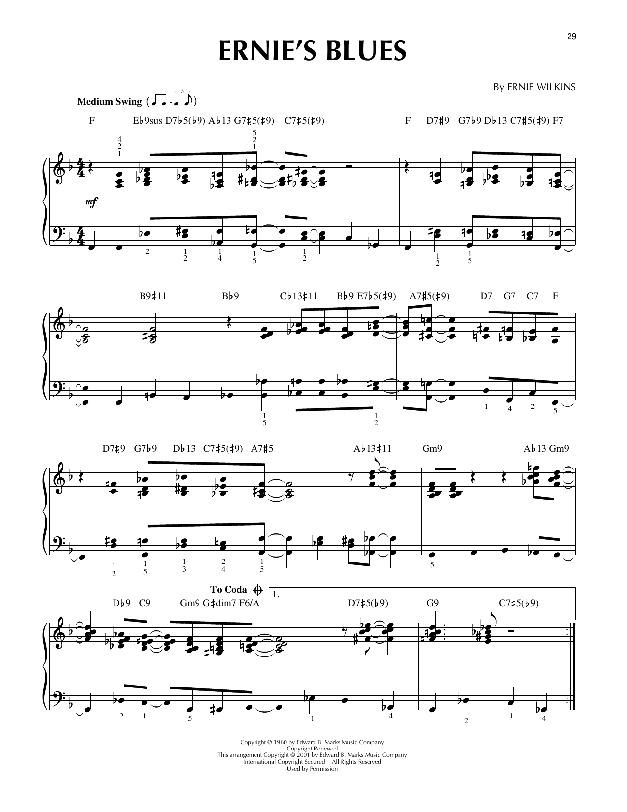 Ernie Wilkins Ernie's Blues (arr. Brent Edstrom & Jim Sodke) Sheet Music Notes & Chords for Piano Solo - Download or Print PDF