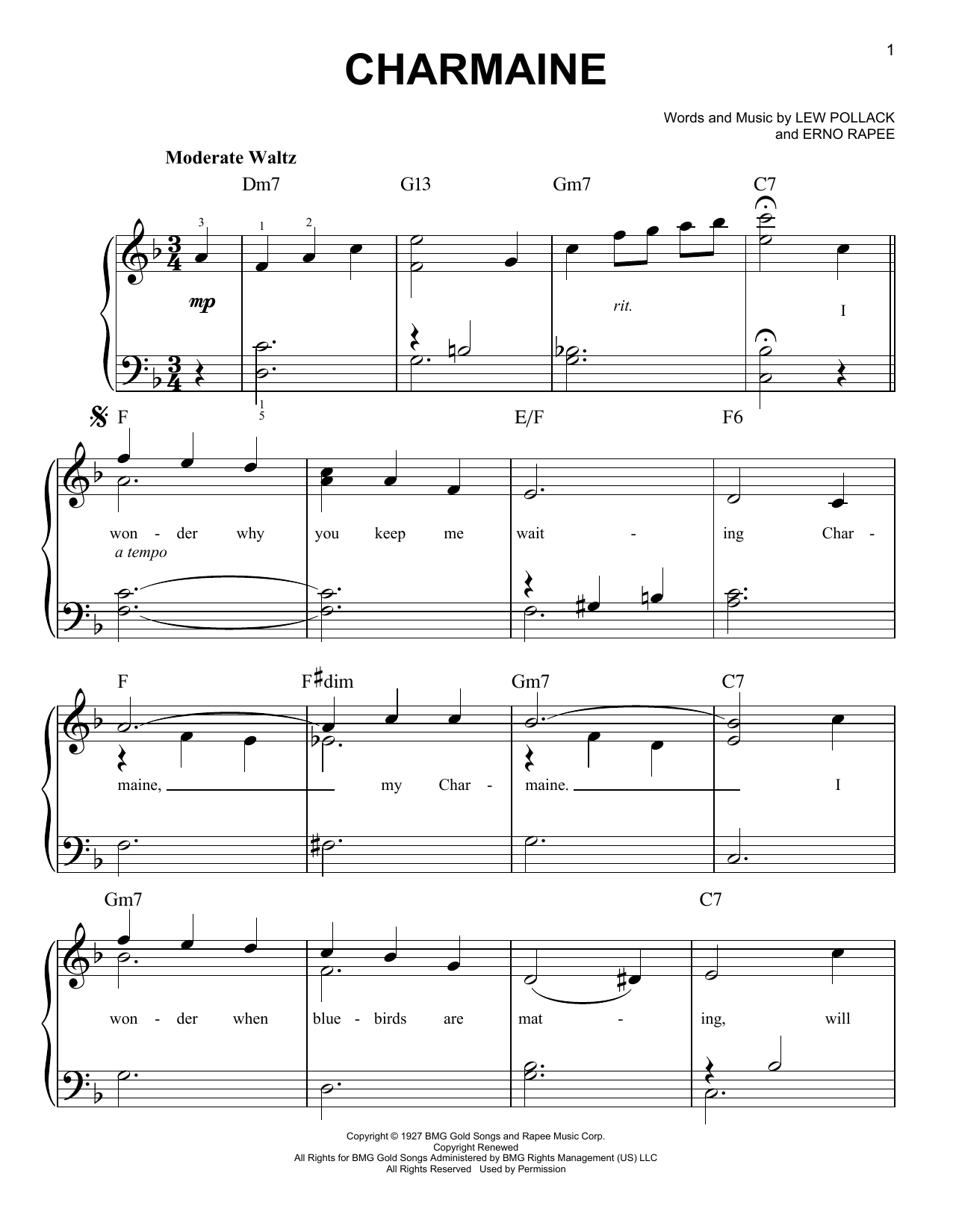 Erno Rapee Charmaine Sheet Music Notes & Chords for Easy Piano - Download or Print PDF
