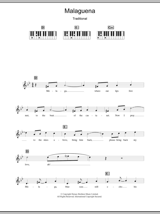 Ernseto Lecuona Malaguena Sheet Music Notes & Chords for Keyboard - Download or Print PDF