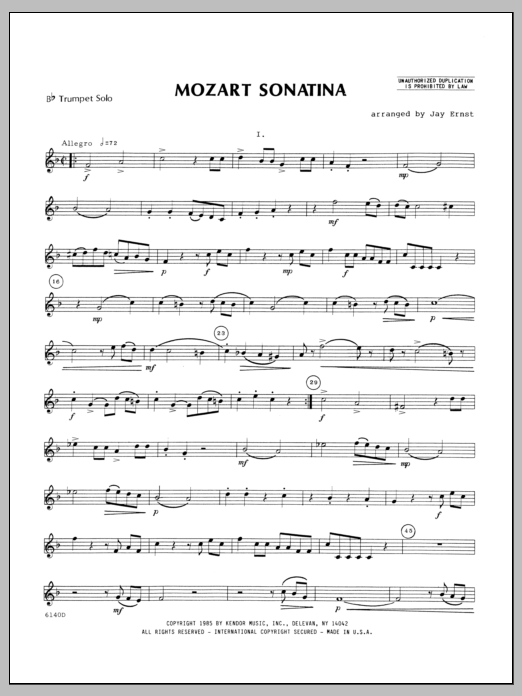 Mozart Sonatina - Trumpet sheet music