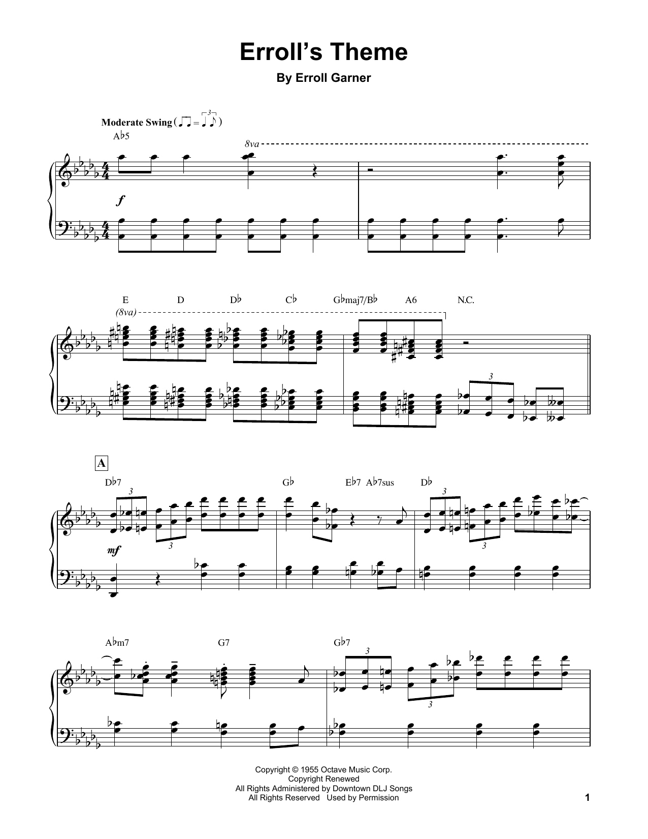 Erroll Garner Erroll's Theme Sheet Music Notes & Chords for Piano Transcription - Download or Print PDF