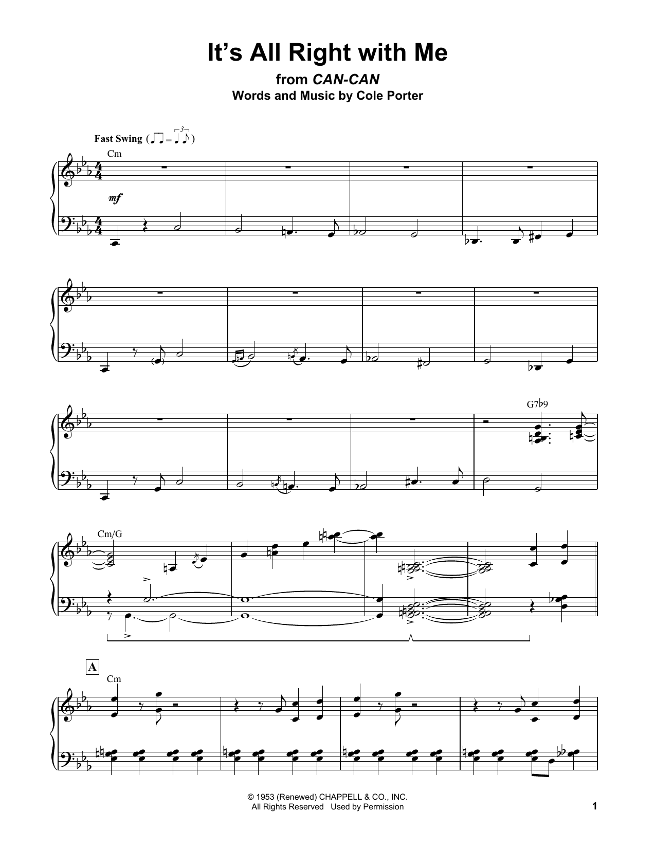 Erroll Garner It's All Right With Me Sheet Music Notes & Chords for Piano Transcription - Download or Print PDF