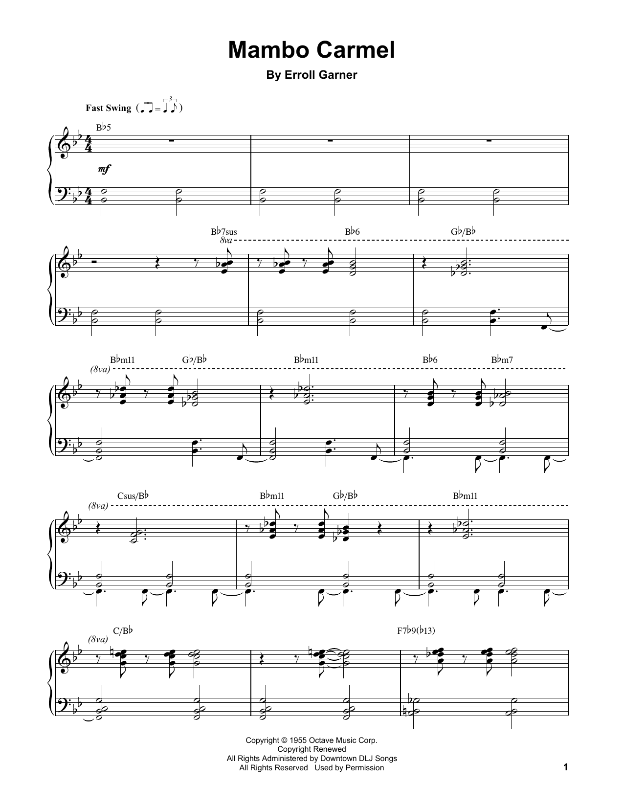 Erroll Garner Mambo Carmel Sheet Music Notes & Chords for Piano Transcription - Download or Print PDF