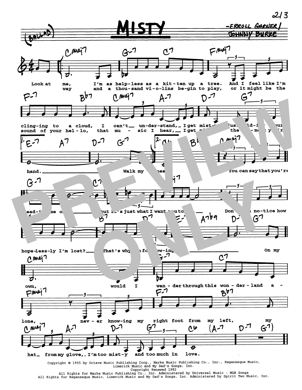 Erroll Garner Misty (Low Voice) Sheet Music Notes & Chords for Real Book – Melody, Lyrics & Chords - Download or Print PDF