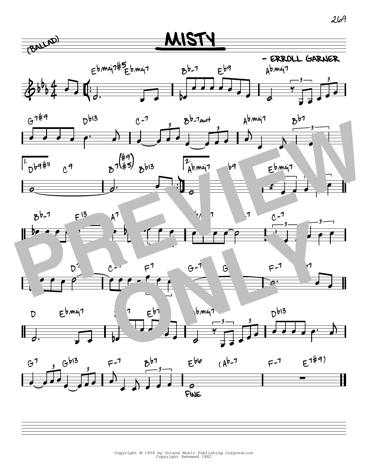 Erroll Garner Misty [Reharmonized version] (arr. Jack Grassel) Sheet Music Notes & Chords for Real Book – Melody & Chords - Download or Print PDF