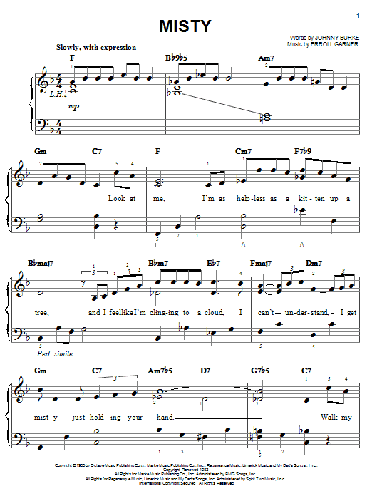 Erroll Garner Misty Sheet Music Notes & Chords for Beginner Piano - Download or Print PDF