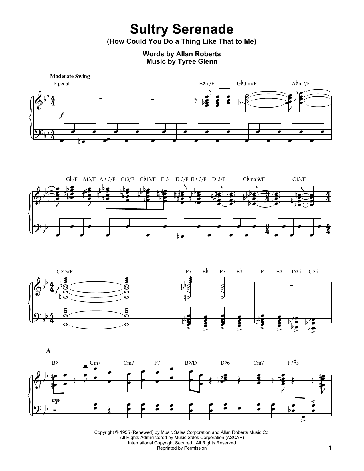 Erroll Garner Sultry Serenade (How Could You Do A Thing Like That To Me) Sheet Music Notes & Chords for Piano Transcription - Download or Print PDF