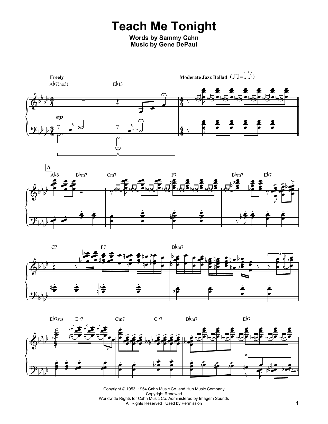 Erroll Garner Teach Me Tonight Sheet Music Notes & Chords for Piano Transcription - Download or Print PDF