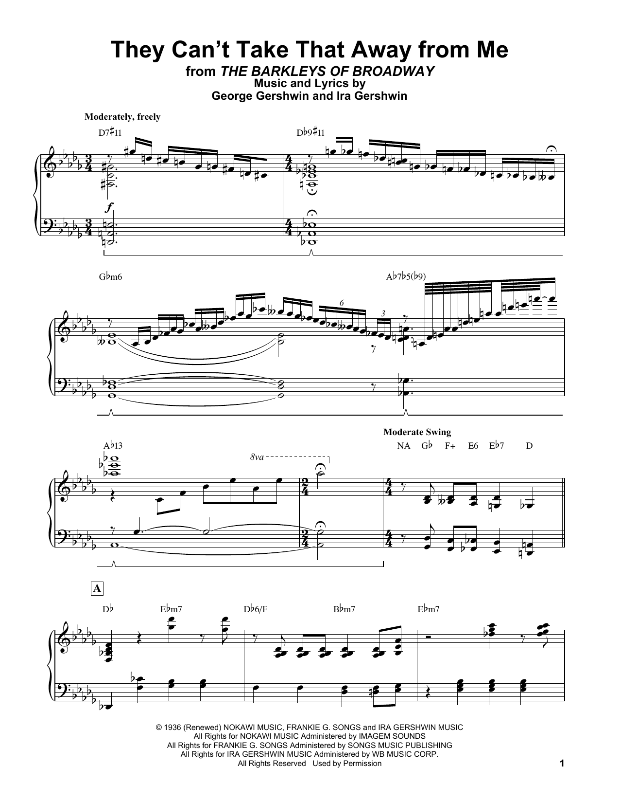Erroll Garner They Can't Take That Away From Me Sheet Music Notes & Chords for Piano Transcription - Download or Print PDF