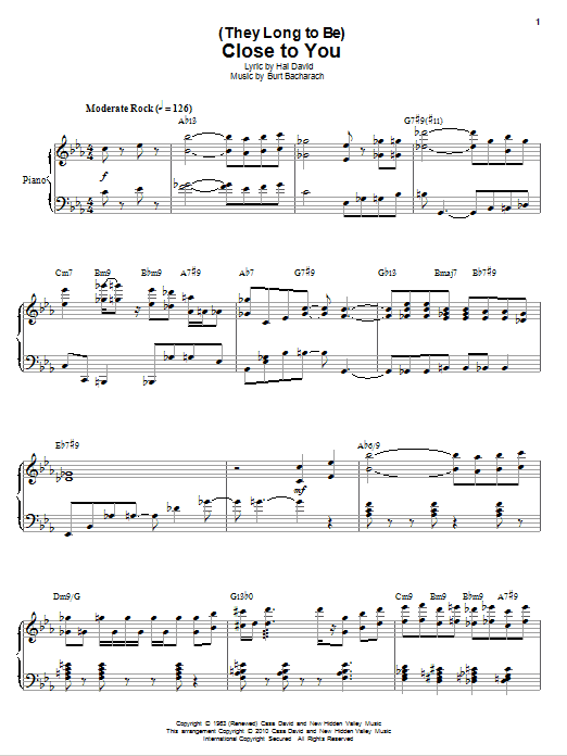 Erroll Garner (They Long To Be) Close To You Sheet Music Notes & Chords for Piano - Download or Print PDF